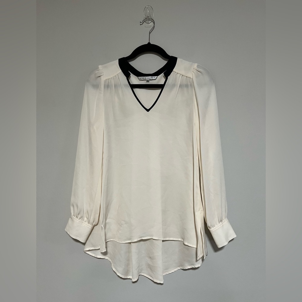 Annie Griffin Cream Silk Blouse Top Size XS Classic Academia Preppy Office